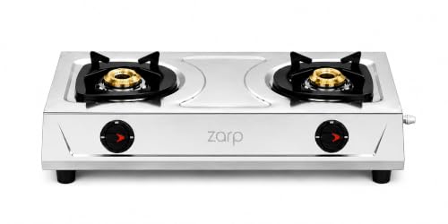 Image of ZARP 2 Burner Stainless Steel Gas Stove | ISI Certified Manual Ignition LPG Stove | Brass Burners with Pan Support | Durable Steel Body for Indian Kitchens | LPG gas chulha | 635x345 mm
