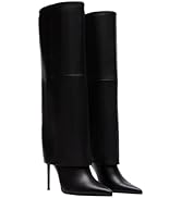 femflame Fold Over Boots For Women,Pointed Toe Stiletto Heel Knee High Boots Wide Calf Long Boots...