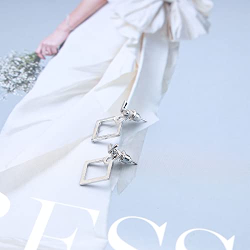 Vintage Square Ear Jacket Earrings Geometric Square Earrings Hollow Square Stud Earrings Silver Front Back Earrings Jewelry3