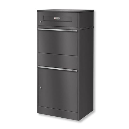 Metzler® boîte aux Lettres et Colis XXL avec Plaque Nominative Interchangeable et Double Compartiment sécurisés Gris Fer micacé DB703 – Acier...
