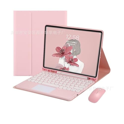 Teclado con ratón rosa y funda de cuero para solucionar escritura en Fire HD10
