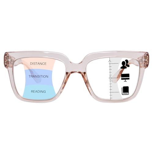 OPTOFENDY Progressive Multifocus Reading Glasses for Women Oversized Blue Light Blocking Oprah Style Computer Readers Light Brown 2.5x