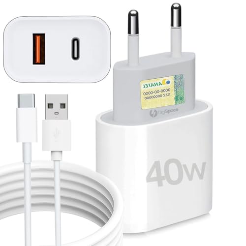 Kit Carregador Super Turbo 40W Porta Dupla (USB-A + USB-C) + Cabo USB e Tipo-C, Compatível com Todos Dispositivos, Iphone 15/16/17 IOS Android Galaxy, Tablets, Notebooks, Linha Premium