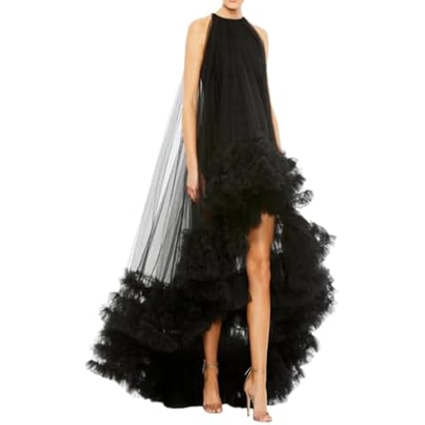 WDPL Women's High Low Sleevesless Ruffles A-line Evening Party Dress Black US 12 Cover