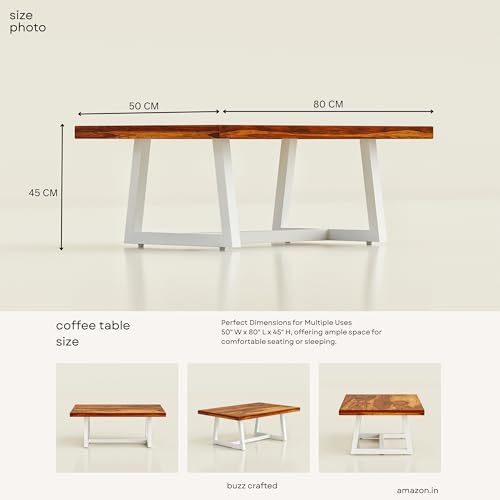 Image of Centre tabel /Tea Table Solid Wood Coffee Table for Living Room Wooden with White Metal Frame - Modern Rosewood and Teak, Coffee Table for Living Rooms bedrooms, & Apartments