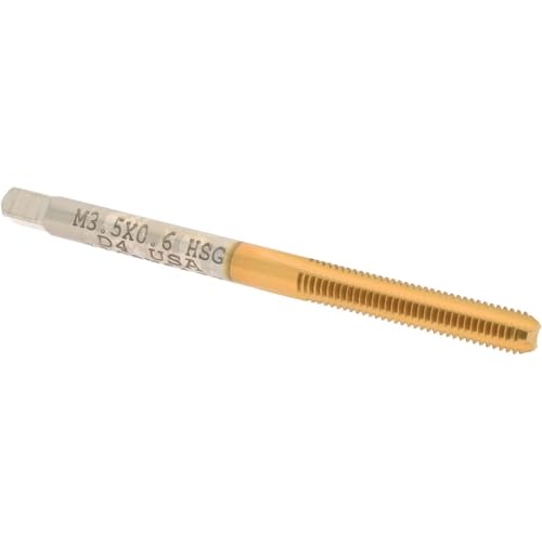Hertel Straight Flute Tap, M3.5x0.6 Metric Coarse, 3 Flute, Bottoming Chamfer, 6H Class of Fit, High-Speed Steel, Titanium Nitride Finish, 11/16" Thread Length, 2" OAL