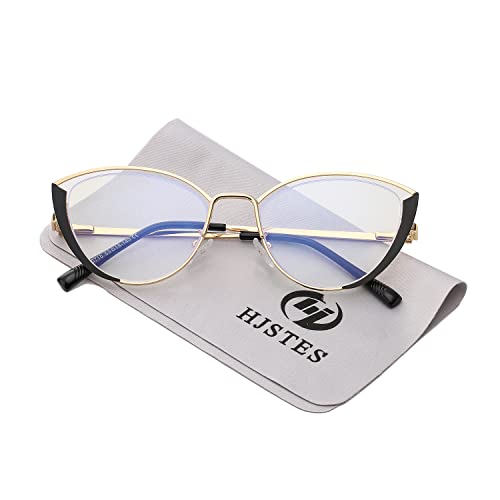 Image of HJSTES Blue Light Blocking Glasses Women Trendy Cat Eye Metal Frame Computer Reading Eyewear(Black)