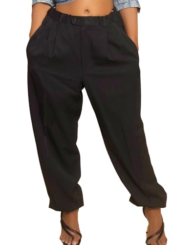 Women's Baggy Parachute Pants Casual High Waisted Oversized Fit Tapered Trousers Jogger Hip-Hop Y2K Streetwear, Black, M