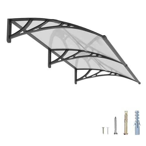 GUANSU-CN Marquise de Porte Exterieur 150x80 cm, Auvent de Porte d'entrée en Polycarbonate Anti-Pluie & Anti-UV pour Terrasse, Balcon & Patio