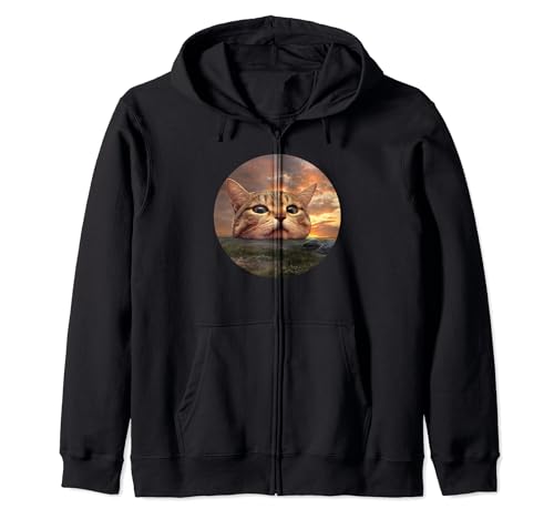 Meowtain Cat Meow Mountain Sunset Funny Big Cats Lovers Felpa con Cappuccio