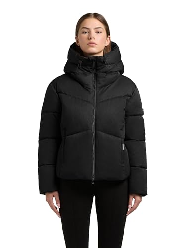 khujo Damen kurze Winterjacke warme Steppjacke mit großer Kapuze Milly Black Gr. L