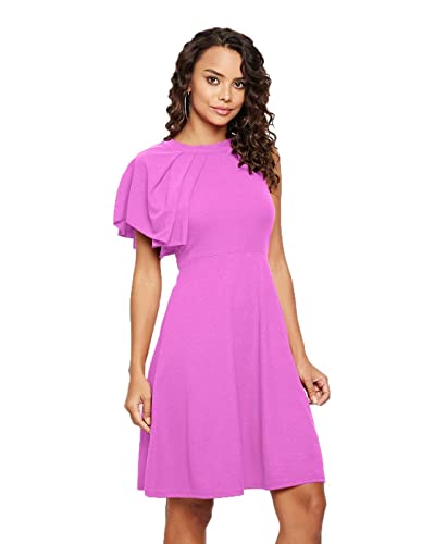 Image of Uptownie Lite Women's Stretchable Solid Fit & Flare Skater High Neck Knee-Length Dress