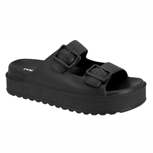 Moleca Sandália Feminina Flatform 5577, Sintético, Dupla Tira com Fivela Ajustável, Solado Antiderrapante, Casual (Preto, BR, Adulto, Numérico, 36)