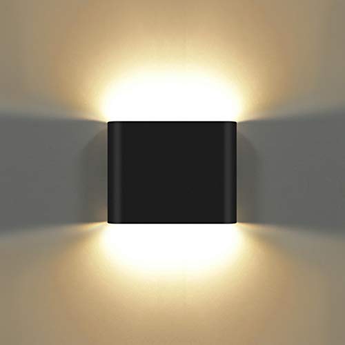 KAWELL 6W Modern Wall Lamp LED Wall Light Up Down Aluminum Wall Wash Lights Waterproof IP65 Outdoor Indoor for Bedroom Living Room Bathroom Stairs Porch Corridor Hallway, Black 3000K