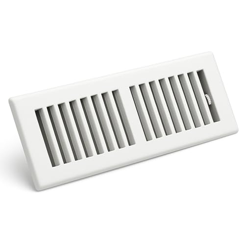 Image of 4 inch x 10 inch White Floor Register 2 Way - Stamped Face Steel Vent Cover, HVAC Floor Grille for AC Heat, Fits 4x10 Duct Opening, Heavy Duty Metal Register, 4 Pack