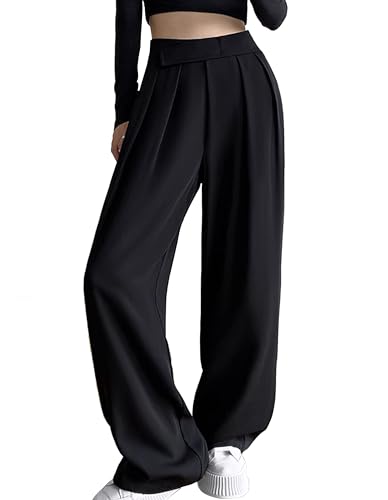 Women's High Waist Wide Leg Dress Pants, Adjustable Waist, Cooling Touch Work to Travel Trousers, Business Casual Office