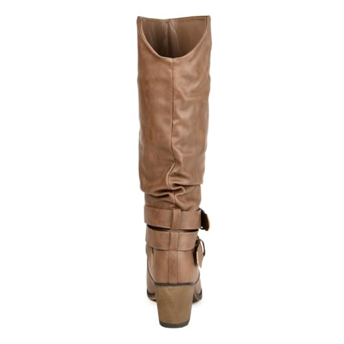 YDN Women Knee High Boots Buckle Strap Round Toe Cowgirl Long Booties Chunky Mid Heel Pull On Shoes Party Prom Daily Size 4-16 US4