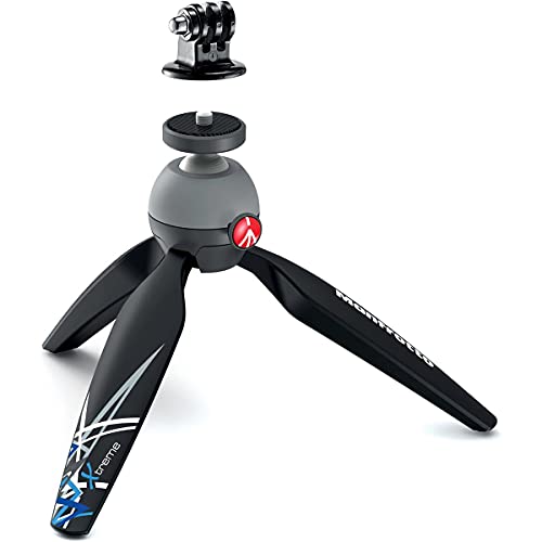 Manfrotto PIXI Xtreme Mini trípode con cabezal para cámaras GoPro (MKPIXIEX-BK), Manfrotto negro con adaptador GoPro