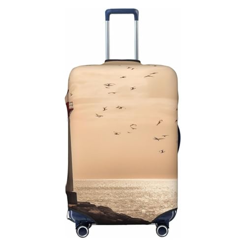 Travel Luggage Cover Suitcase Protector Elastic Washable Lighthouse and gull Suitcase Cover Anti-scratch Spandex Baggage Covers Fits 18-32 Inch Luggage