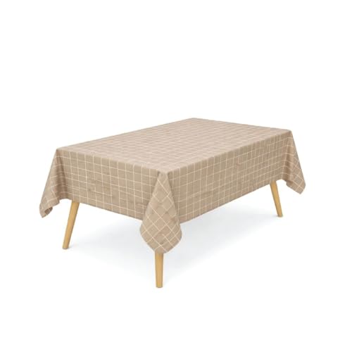 Red Dot Gift 1-Pack (137x180cm) Rectangle Waterproof Oil-Proof Plaid Tablecloth Spill-Proof Washable Reusable Checkered Table Cover for Dining & Kitchen (Light Brown)