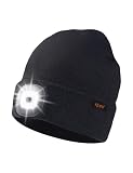 Keains Unisex Beanie with The Light ，Rechargeable LED Headlamp Cap， Warm Knit Hats for Winter Safety Gifts for Men Women Dad Black