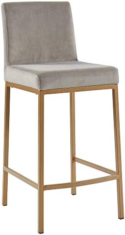 MyChicHome Dehati Set of 2 Contemporary Velvet & Metal 26'' Counter Stool in Grey with Gold Legs