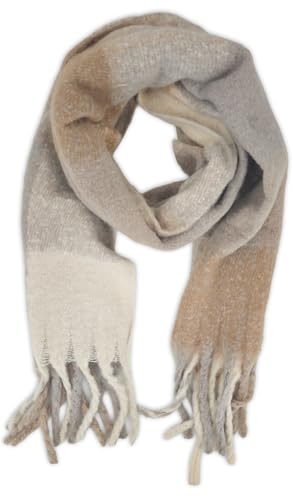 styleBREAKER Damen Webschal mit Karo Muster | Langer Schal mit dicken, langen Fransen | weicher Winter Strickschal warmes Material Stola, Farbe:Beige-Hellbraun-Creme