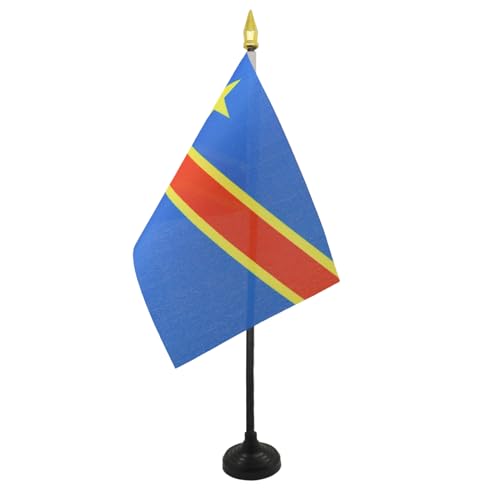 AZ FLAG - Mini Drapeau République Démocratique du Congo De Table - 15x10 cm - Drapeau Congolais De Bureau 100% Polyester Avec Hampe Pointe Dorée 25cm