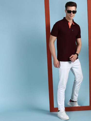 Image of Lux Cozi Men's Half Sleeve Soild Casual Regular Fit T-Shirt with Chest Pocket | Polo Tshirt for Men