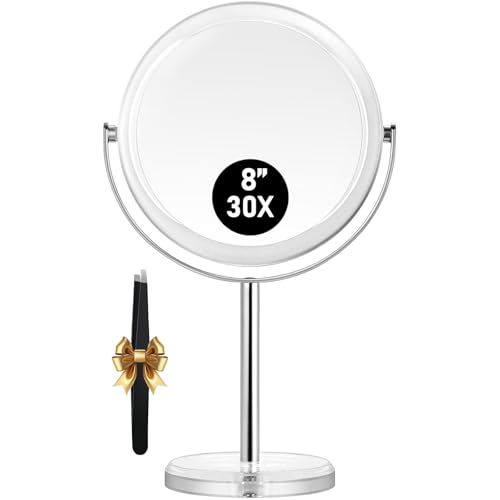MOMOKUBA Vergrößerungsspiegel 30fach, Doppelseitiger 1fach & 30fach Kosmetikspiegel, Tischspiegel Kosmetikspiegel mit Vergrößerung mit 360°Rotation,Rasierspiegel für Schlafzimmer und Badezimmer