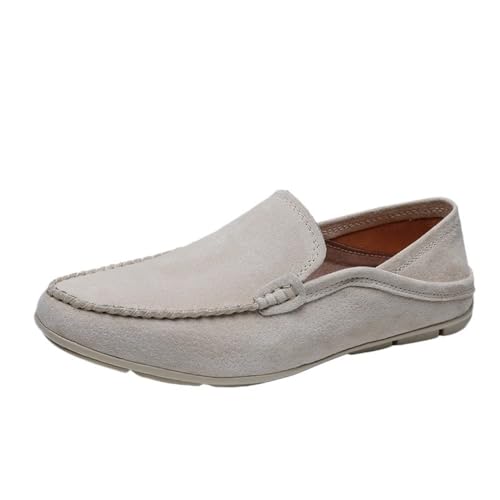 Men's Loafers Solid Color Round Toe Leather Loafer Shoes Slip Resistant Flexible Flat Heel Classic Fashion Slip-ons