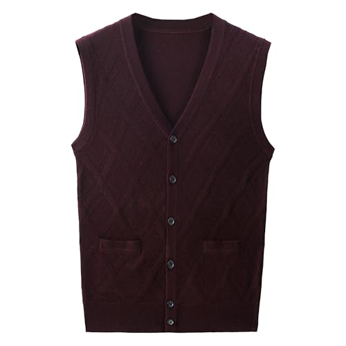 Men's Jacquard Sweater Vest Knit Button Cardigan Men Vests Cotton V-Neck Sleeveless Cardigans