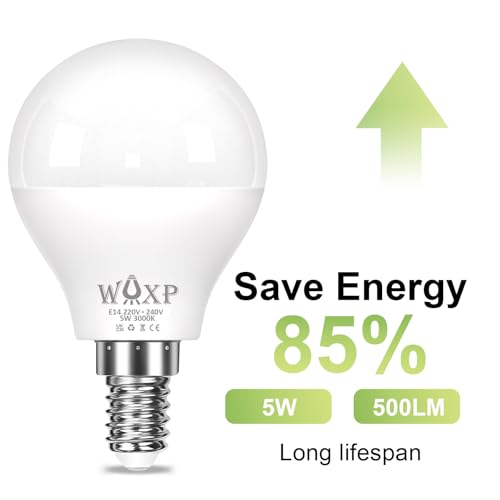 E14 Small Screw Light LED Bulb Warm White 40W Equivalent, 500 Lumen SES Golf Ball Bulbs for Lamps, 3000K 5W Small Edison Screw P45 LED Lightbulb, 220-240V, Non-Dimmable, Pack of 6 - Image 4