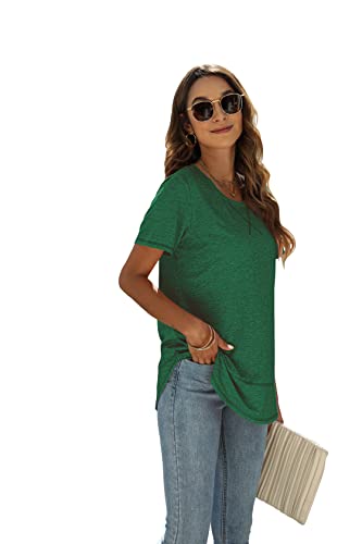 Beimuc Summer Tops for Women Short Sleeve Crewneck Tshirts Side Split Loose Fit Tunic Shirts2