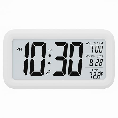 Image of JASIFS Digital Alarm Clock Table Clock for Students, Home, Office, Corporate with Automatic Sensor, Date & Temperature. (White Digital)