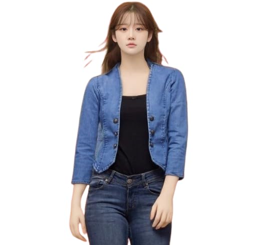Wingzss Women's Denim Vest Jacket, 3/4 Sleeve, Button Front, Cropped Style, Light Blue-picture-13
