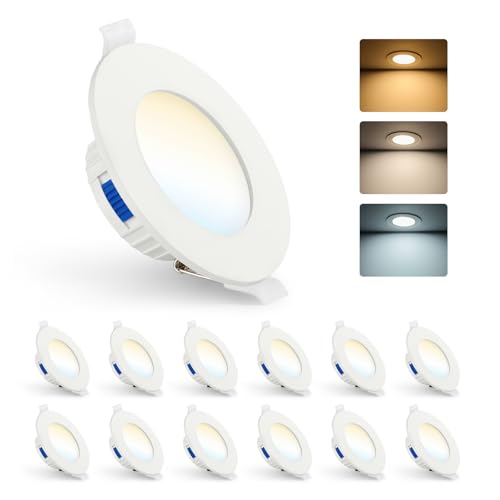 Gr4tec Spot LED Encastrable Salle de Bain, 4W LED Spots de Plafond Blanc Chaud 3000K Blanc Neutre 4000K Blanc Froid 6500K, IP44 Spot Encastrable Extra Plat pour Cuisine Salon, Trou 65-85mm, Lot de 12