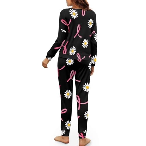 Image of Womens Lounge Set Long Sleeve Soft Pajama Sets | Casual 2 Piece Pj Outfit, Crewneck Sleepwear with Pockets, Adjustable Drawstring, Soft Comfy Fall Pajamas, Plus Size