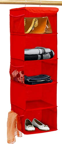 Simple Houseware 5 Shelves Hanging Closet Organizer, Red