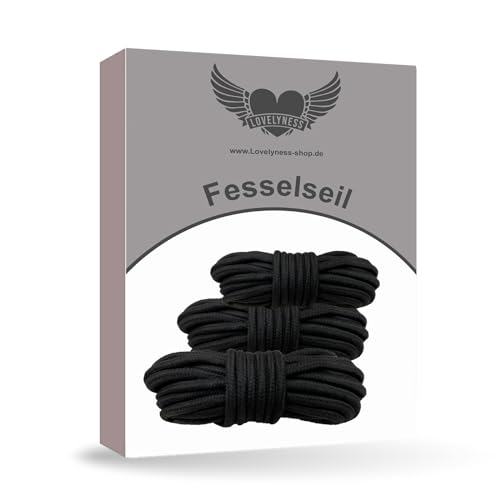 Bondageseil Set 3 x 5m in Schwarz aus Baumwolle zum Fesseln für Bondage und BDSM, Weich und Elastisches Seil - Lovelyness