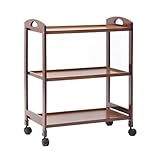 Carro rodante de madera de 3 niveles para cocina, carrito de almacenamiento móvil y servir, carrito utilitario de madera maciza para hogar y hotel, ruedas multifunción