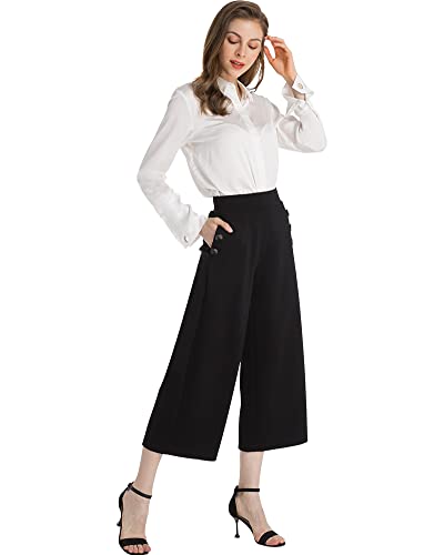 Ginasy Black Wide Leg Pants for Women Business Casual Dress Pants Stretch High Waist Crop Capris Culotte4