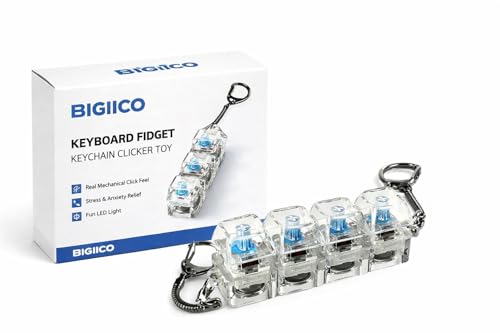 Image of Keyboard Fidget Toys for Adults - Mechanical Keyboard Fidget Keychain Clicker with LED Light, Mini Key Clicker Stress Relief Toy, Silent Button for Office Desk, Anxiety Relief,Focus Improvement