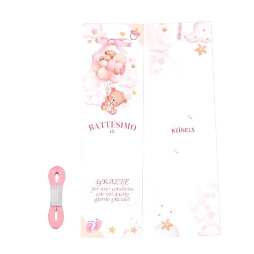 50 Pezzi Segnalibri con 10 Mt di Nastro Rosa il Mio Battesimo Bimba - Segnalibro Battesimo - Decorazioni Allestimento Addobbi per la Tavola e Bomboniere Battesimo Bambina
