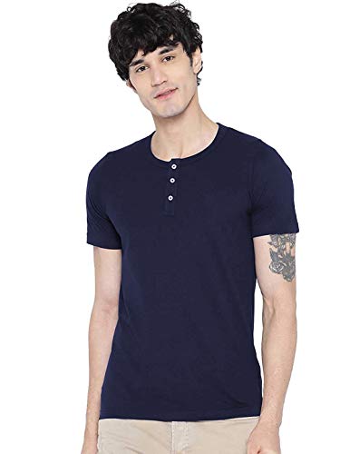 Image of LAZYCHUNKS Henley Neck Men's Cotton Half Plain Sleeves Slim Fit T-Shirt | Round Neck Men's Tshirt | Solid Colors | Summer Wear | - Multicolor