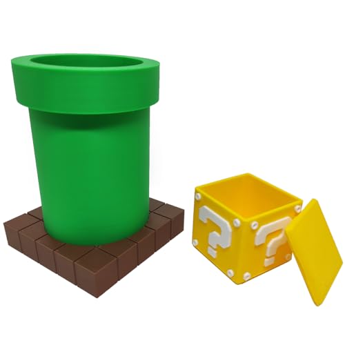 Kit Cano e Cubo Porta Objetos Caneta 3D Mario Gamer Mesa Escritór...