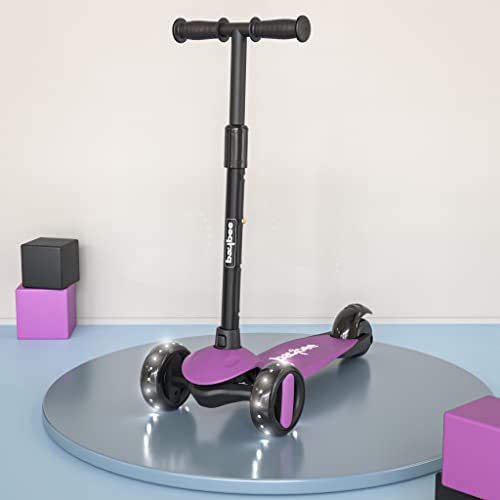 Image of Baybee Alpha Kick Scooter for Kids, Smart 3 Wheel Kids Scooter with 4 Height Adjustable Handle, Runner Scooters with Led PU Wheels & Brake, Skate Scooters for Kid 3 to 10 Years Boys Girls (Violet)