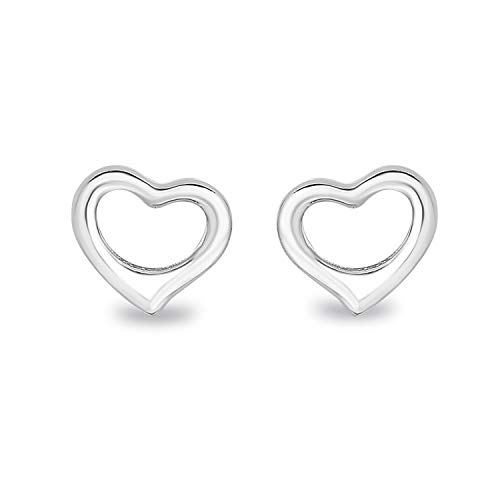 Spoil Cupid Rhodium Plated 925 Sterling Silver Open Heart Stud Earrings For Women