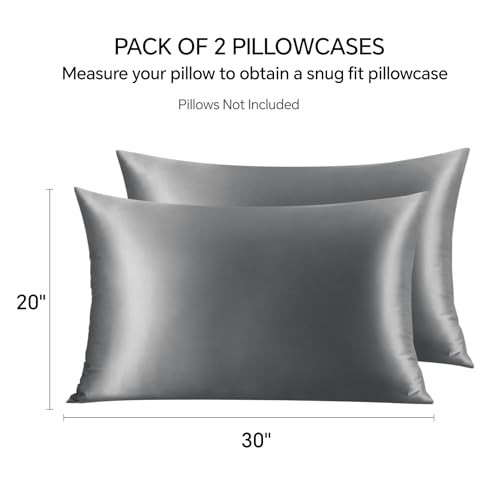 Image of INFIIXSO Mulberry Silk Pillowcase for Hair and Skin, Silk Pillow Cases Queen Size Set of 2 with Hidden Zipper 20x30 Inches, Ultra Smooth and Soft Cooling Pillow Cases for Hot Sleepers(Grey, 2 Pack)