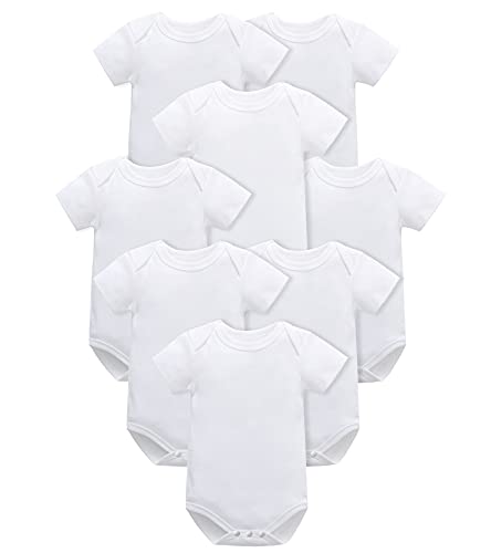 Short-Sleeve Onesies Bodysuits Unisex-Baby Organic Cotton Super Soft Lightweight Funny Solid Color for Baby Boys Girls Infant Newborn Toddler Preemie Romper Jumpsuit Outfits (White, Newborn)